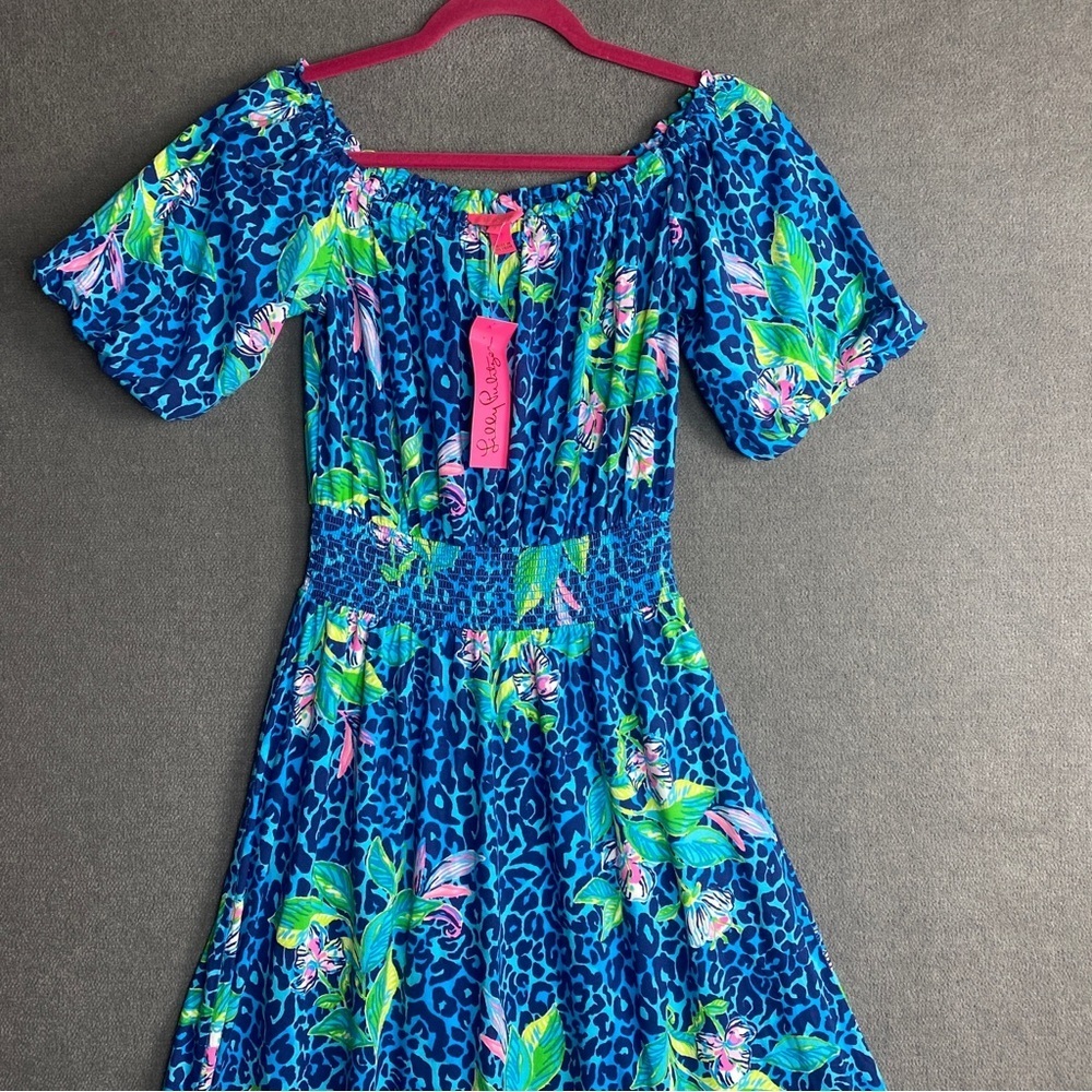 Lilly Pulitzer Camille Formentera Turquoise off the shoulder dress size S - Picture 3 of 7